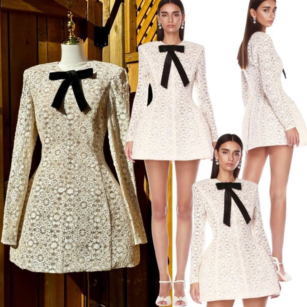 🆕 BRONX & BANCO 🧿 NWOT Courtney Long Sleeve White Lace Mini Dress - Size XL/10